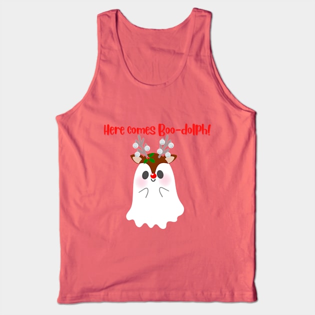 Here Comes Boo-Dolph (Rudolph) Holiday Winter Ghost Tank Top by TheMavenMedium